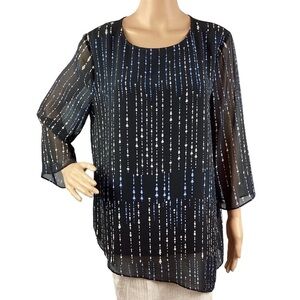 Cato Top Size L Black Print Layered